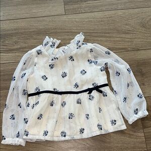 Janie and Jack Toddler 2T White and Blue Floral Blouse